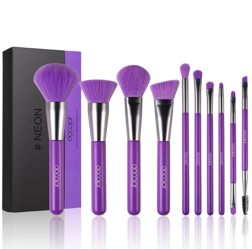 [6971651821044 N1002] DOCOLOR SET DE 10 BROCHAS PARA MAQUILLAJE MORADO NEON